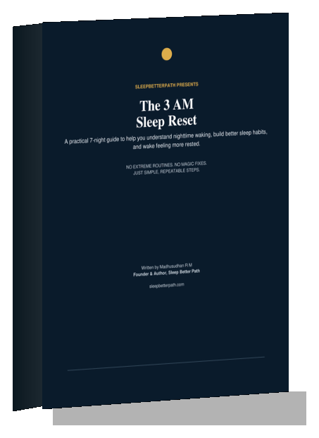 3D book cover of The 3 AM Sleep Reset, written by Madhusudhan R M